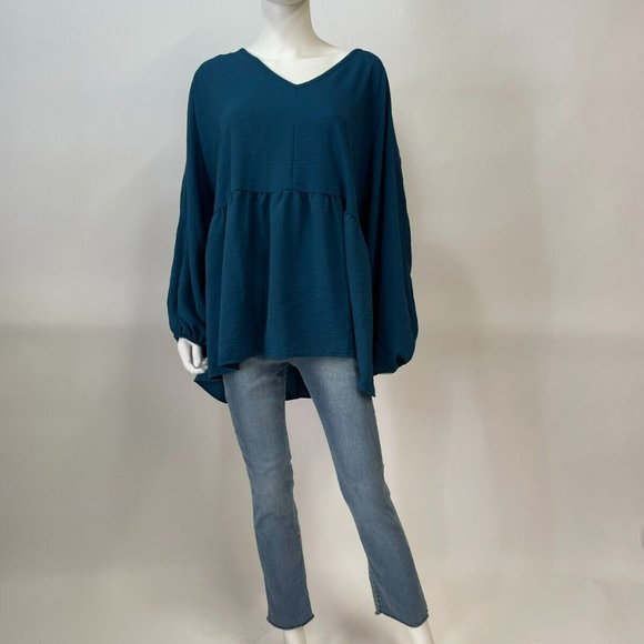 Chicosoul Tops - Chicsoul Long Sleeve Teal Babydoll Tunic Top